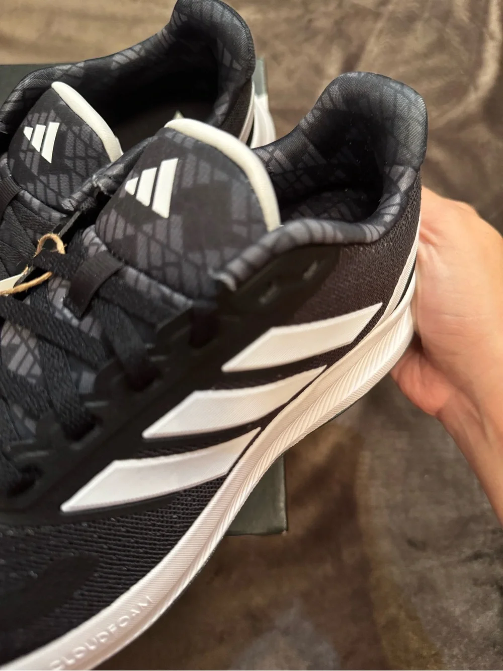 adidas Black and White Kids Running Shoe with Signature Three Stripes